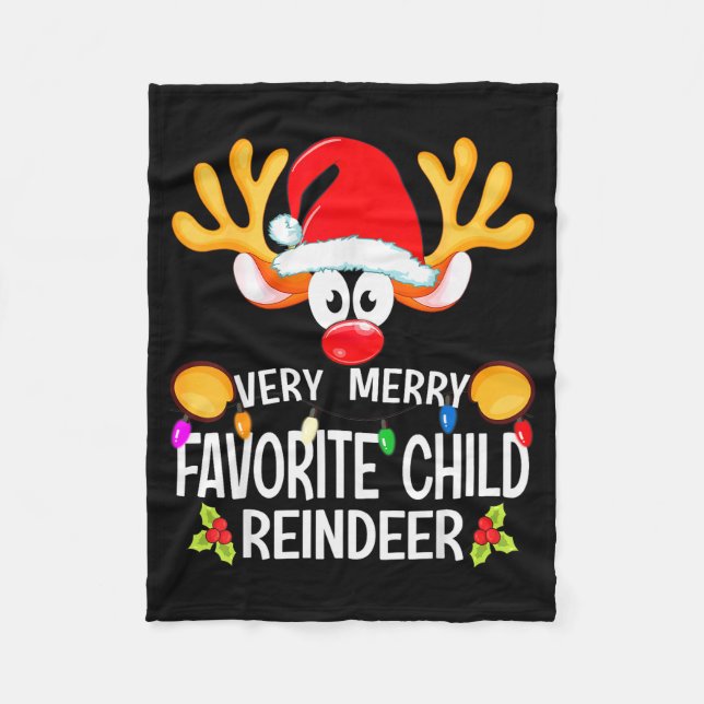 Matching Christmas Very Merry Favorite Child Reind Fleece Blanket (Front)