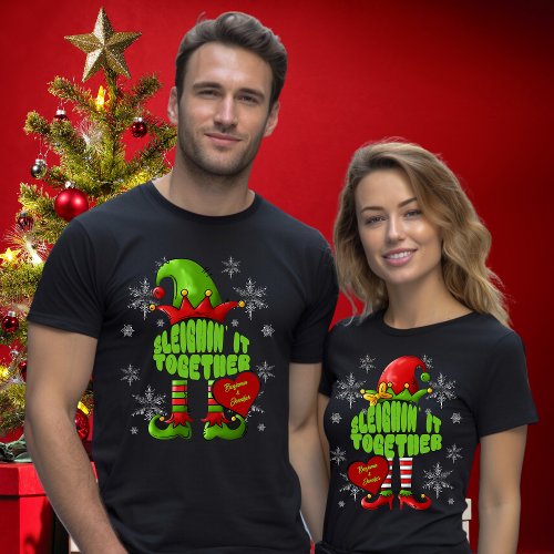 Matching Couple Christmas Elf Names in Heart T_Shirt