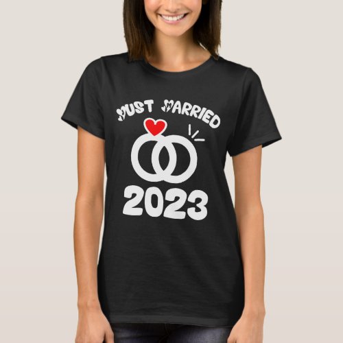 Matching Couple Just Married Husband Wife 2023 T_Shirt