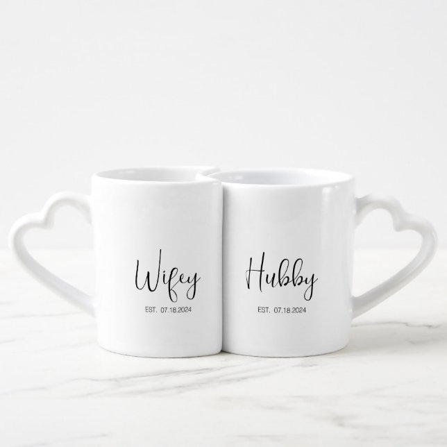 Matching Couple- Personalized "Wifey & Hubby" Coffee Mug Set (Back Nesting)