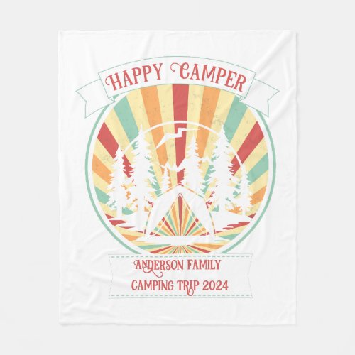 Matching customizable family camping add name fleece blanket