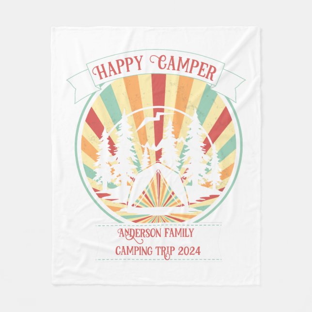 Matching customizable family camping, add name fleece blanket (Front)