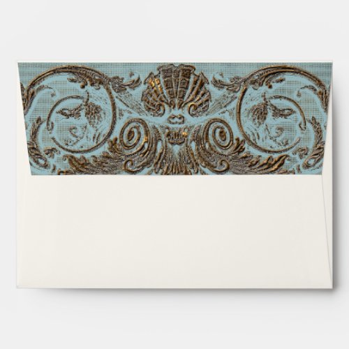 Matching Envelope Baroque Gold Lace Vintage Blue