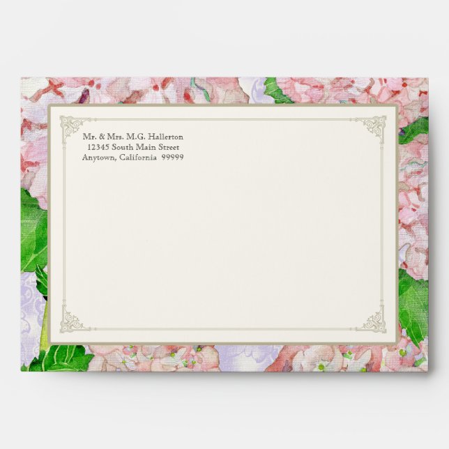 Matching Envelopes Pink Hydrangea Lace Floral (Front)
