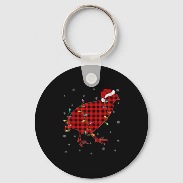 Matching Family Buffalo Plaid Quail Bird Christmas Keychain (Front)