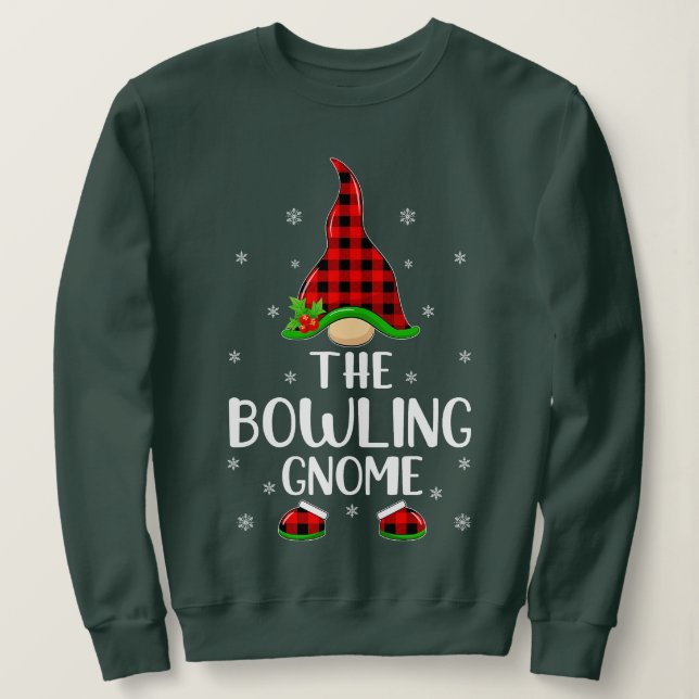 Matching Family Buffalo Plaid The Bowling Gnome Ch Sweatshirt (Design Front)