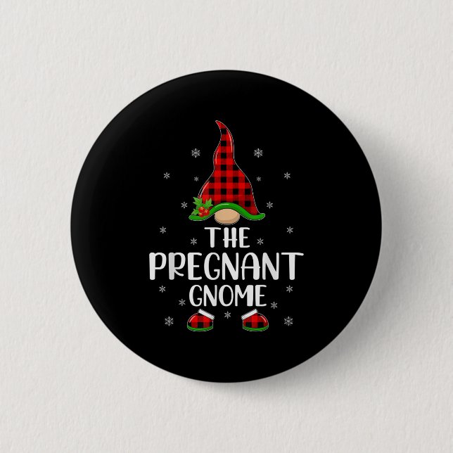 Matching Family Buffalo Plaid The Pregnant Gnome C Button (Front)