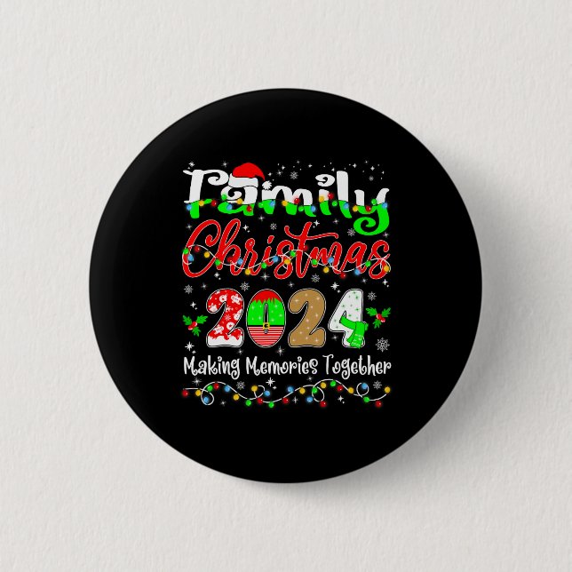 Matching Family Christmas 2024 Santa Hat Lights Xm Button (Front)