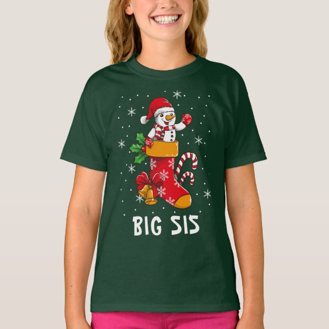 Matching Family Christmas Big Sister Custom Name T-Shirt (Front)
