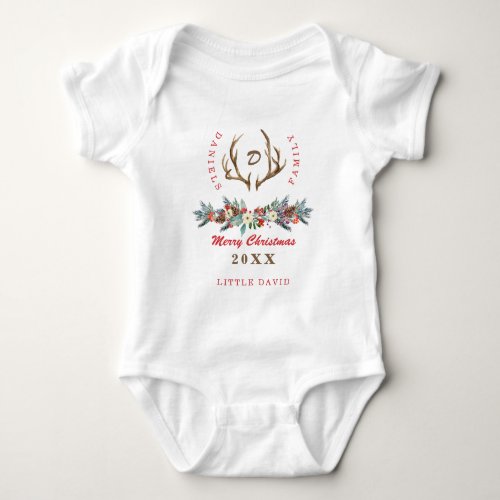 Matching family Christmas rustic cute monogrammed Baby Bodysuit