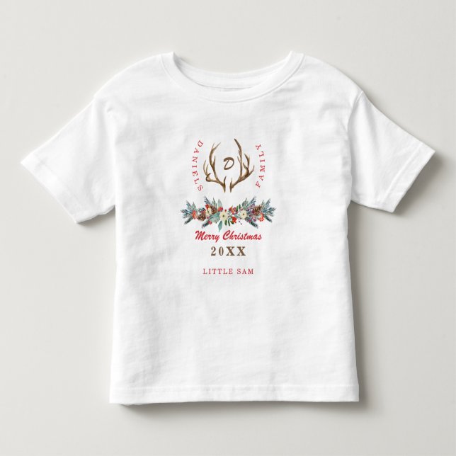 Matching family Christmas rustic cute monogrammed Toddler T-shirt (Front)