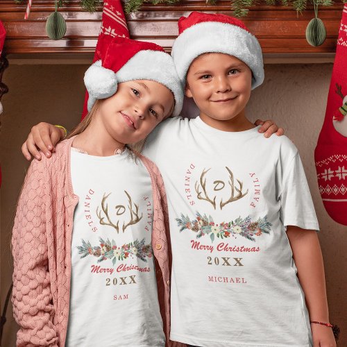 Matching family Christmas rustic monogrammed T_Shirt