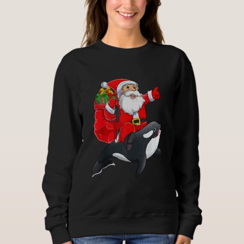 Matching Family Funny Santa Riding Orca Fish Chris Sweatshirt