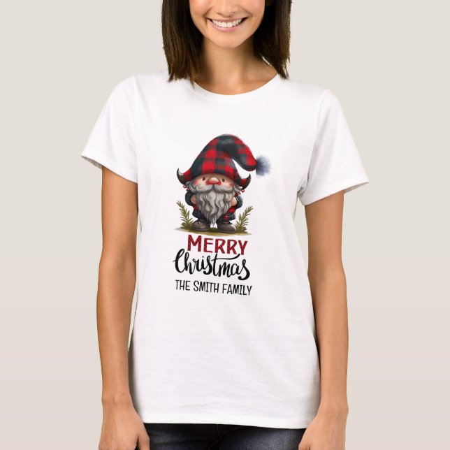 Matching Family Gnome Merry Christmas | Plaid Fun  T-Shirt (Front)