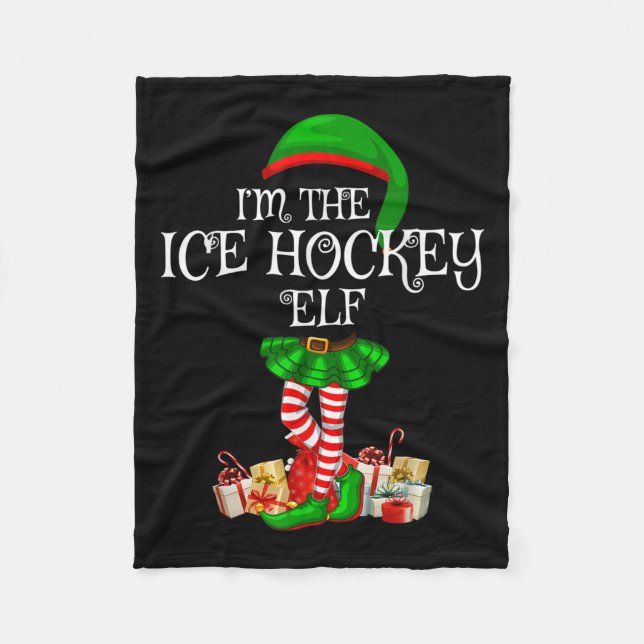 Matching Family Group I'm The Ice Hockey Elf Chris Fleece Blanket (Front)