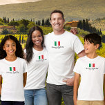 Matching Family Italy Trip Italian Flag Custom T-Shirt<br><div class="desc">Traveling to Italy with your family or a travel group? Then this shirt is perfect - design features the Italian flag and 2 lines of custom text. Add your family or group name, date of vacation or any custom text. Simple and classic - the perfect trip keepsake and great for...</div>