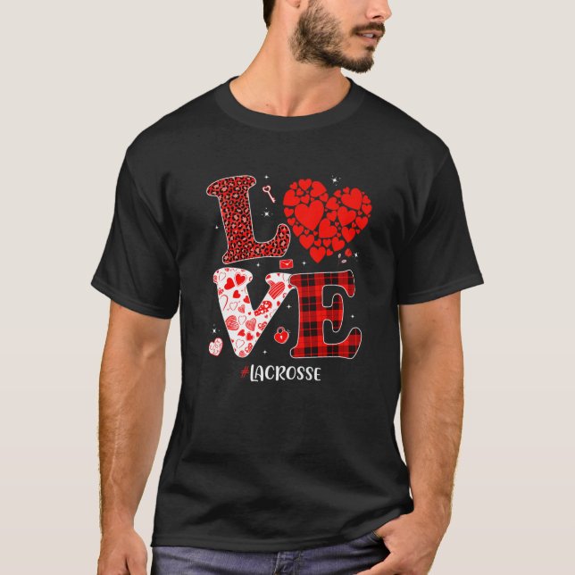 Matching Family Love Lacrosse Heart Funny Valentin T-Shirt (Front)