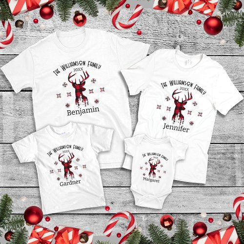 Matching Family Name Date Christmas Buffalo Plaid Baby T_Shirt
