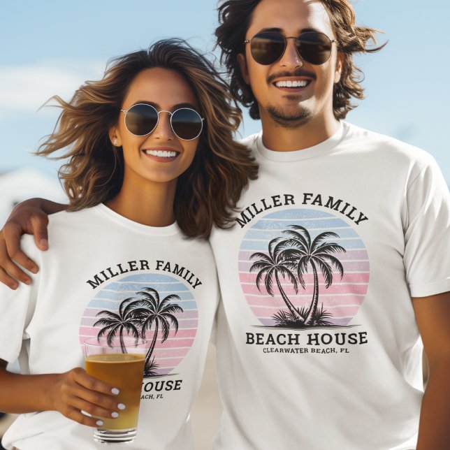 Matching Family Name Palm Tree Sunset Beach House T-Shirt (Creator Uploaded)