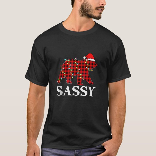 Matching Family Pajamas Buffalo Plaid Sassy Bear C T-Shirt (Front)