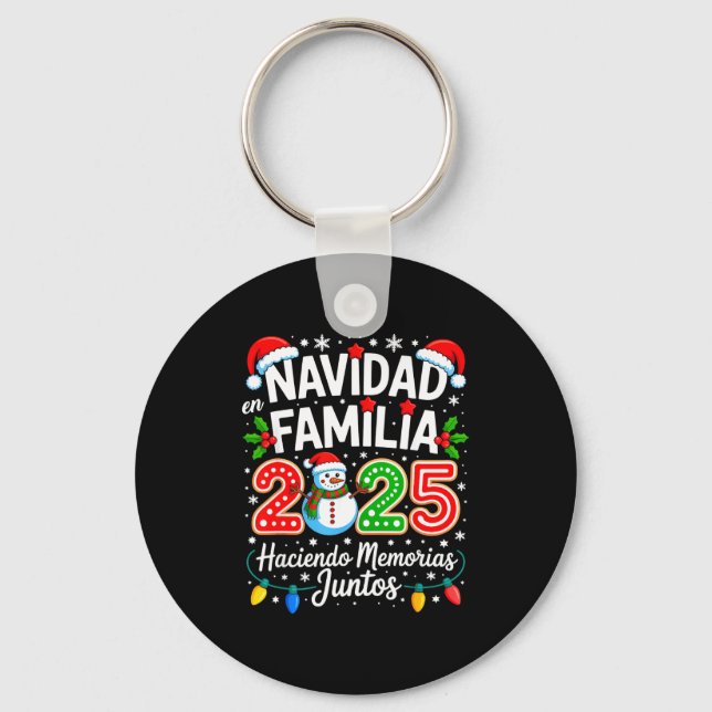 Matching Family Pajamas Navidad En Familia Christm Keychain (Front)