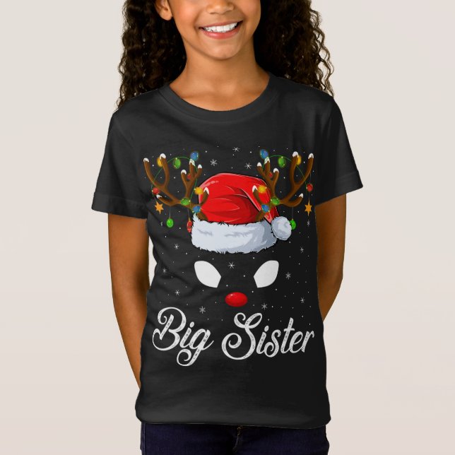 Matching Family Santa Hat Big-Sister Reindeer Chri T-Shirt (Front)