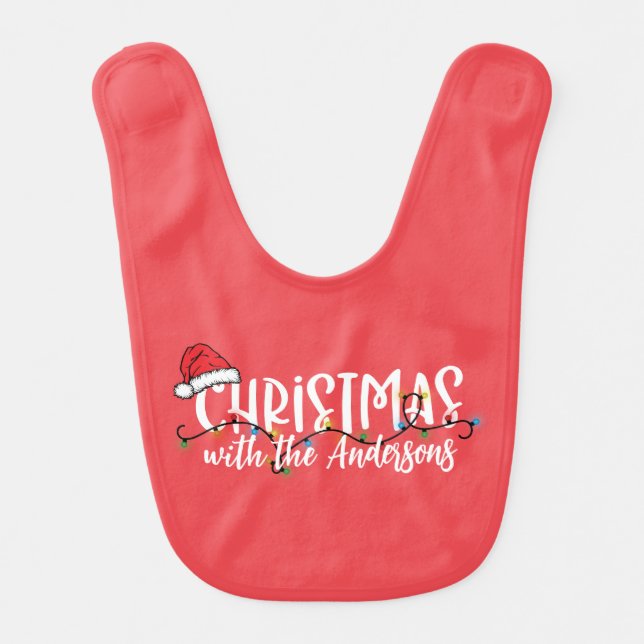 Matching Family String Lights Santa Hat Christmas Baby Bib (Front)