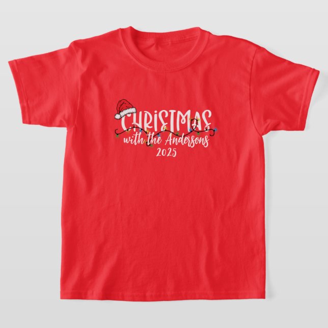 Matching Family String Lights Santa Hat Christmas T-Shirt (Laydown)