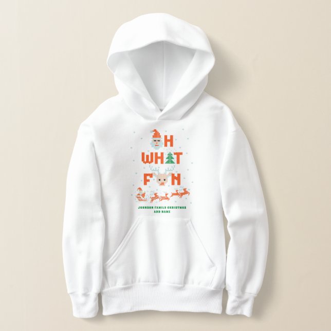 Matching Family Ugly Christmas Santa Oh What Fun Hoodie (Laydown)