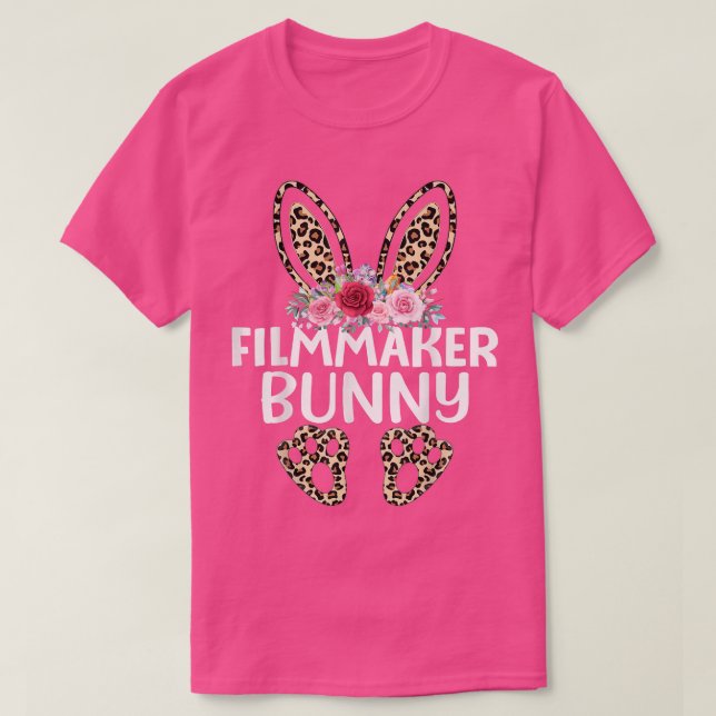 Matching Funny Leopard Print Bunny Filmmaker Easte T-Shirt (Design Front)