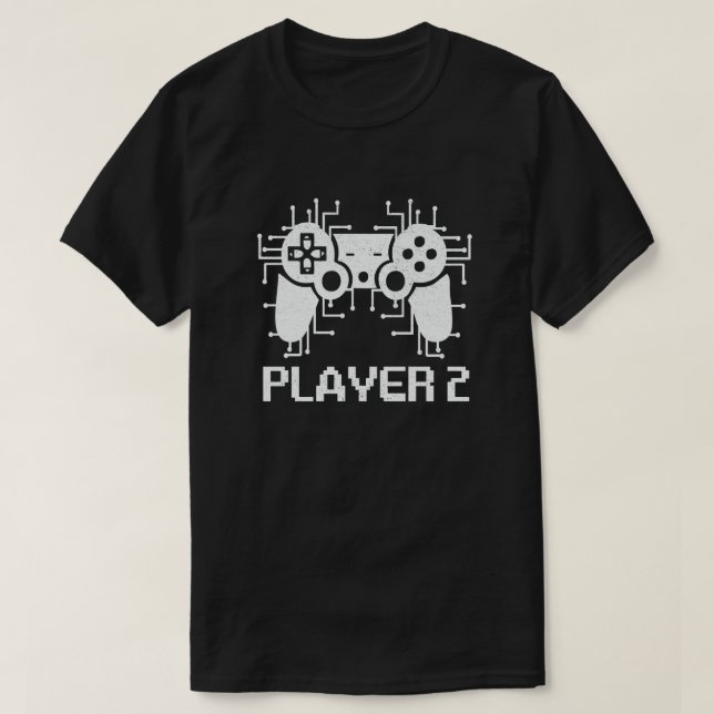 Matching Gamer Couple Player 1 Player 2 T-Shirt (Design Front)