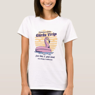 Matching Girls Beach Trip Retro Pink Flamingo T-Shirt