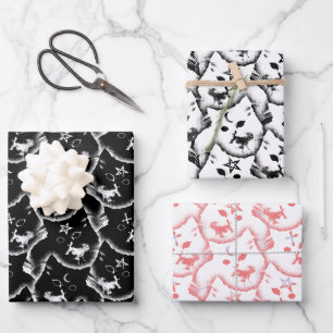 Matching Gothic Cat Cute Kitten Pentagram Wrapping Paper Sheets