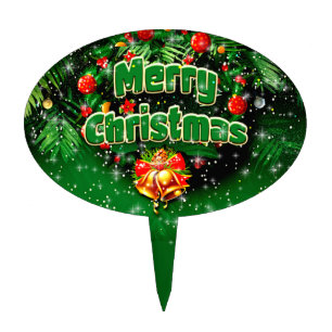 Matching Green Merry Christmas Gold Bells Cake Topper