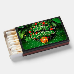 Matching Green Merry Christmas Gold Bells Matchboxes