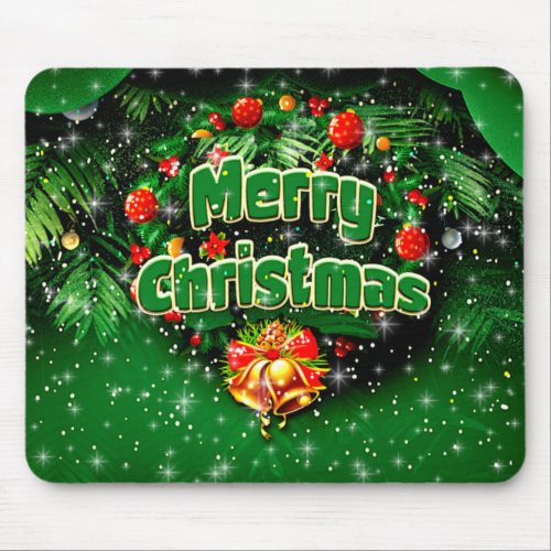 Matching Green Merry Christmas Gold Bells Mouse Pad