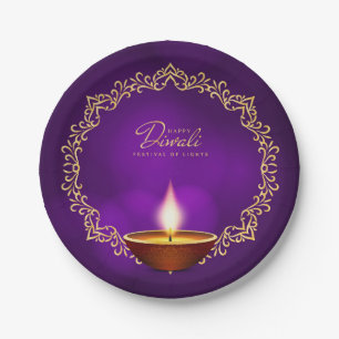Matching Happy Diwali Purple 7" Paper Plates