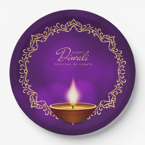 Matching Happy Diwali Purple 9 Paper Plates