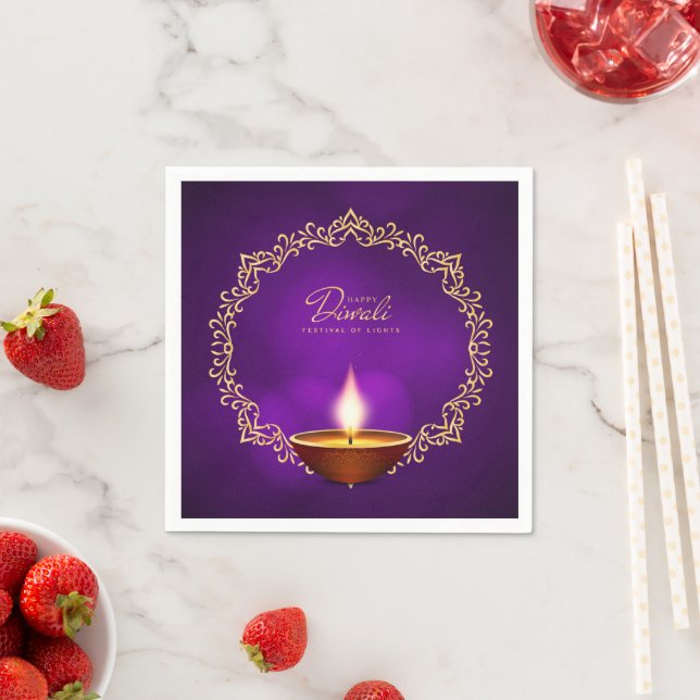 Matching Happy Diwali Purple Cocktail Napkins (Insitu)