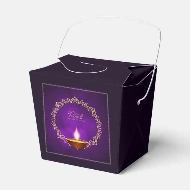 Matching Happy Diwali Purple Favor Boxes (Front Side)