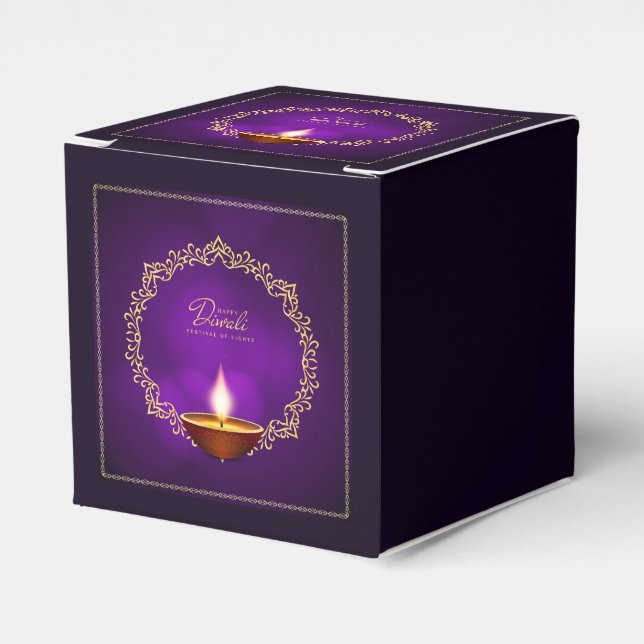 Matching Happy Diwali Purple Favor Boxes (Front Side)