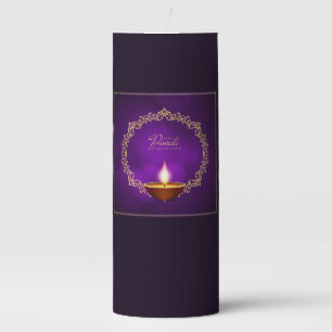 Matching Happy Diwali Purple Large Pillar Candle