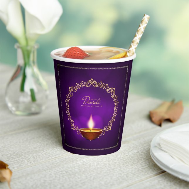 Matching Happy Diwali Purple Paper Cups (Insitu)