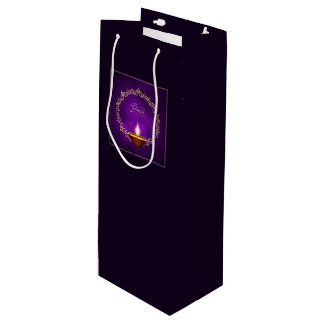 Matching Happy Diwali Purple Wine Gift Bag (Front Angled)