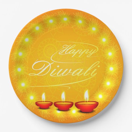 Matching Happy Diwali Yellow 9 Paper Plates