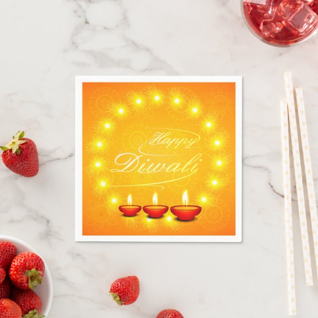 Matching Happy Diwali Yellow Cocktail Napkins (Insitu)