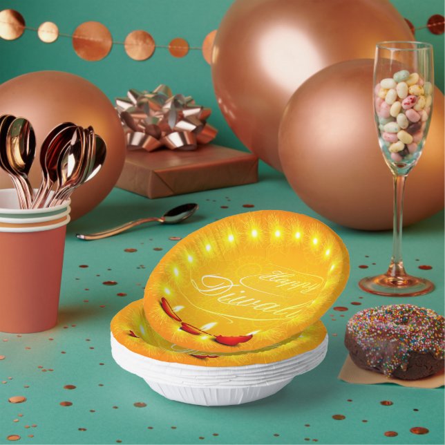 Matching Happy Diwali Yellow  Paper Bowls (Multi)