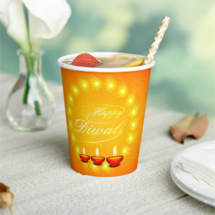 Matching Happy Diwali Yellow Paper Cups
