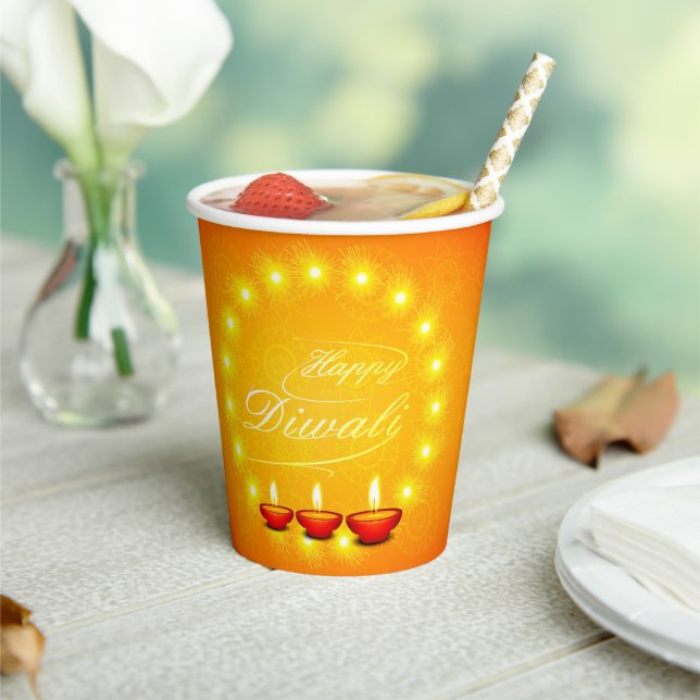 Matching Happy Diwali Yellow Paper Paper Cups (Insitu)