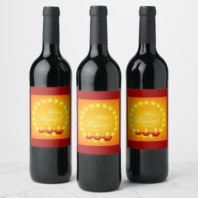 Matching Happy Diwali Yellow Wine Label (Bottles)